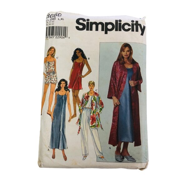 Vintage Simplicity Sewing Pattern 8666 Misses Nightgown Cami Pants Robe Sz L-XL - Picture 1 of 2